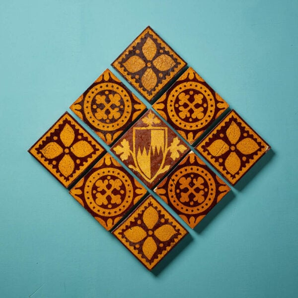 Set of 9 Craven Dunhill Encaustic Tudor Revival Style Tiles