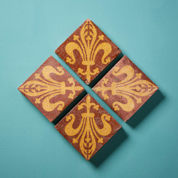 Set of 4 Godwin Encaustic Tiles with Fleur-de-lis Design