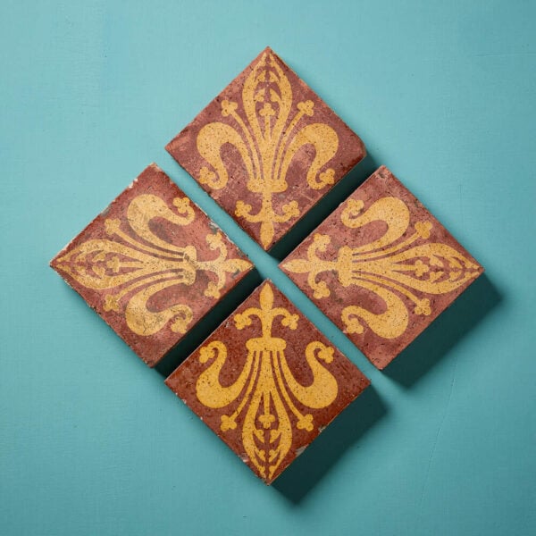 Set of 4 Encaustic Fleur-de-lis Design Tiles by Godwin