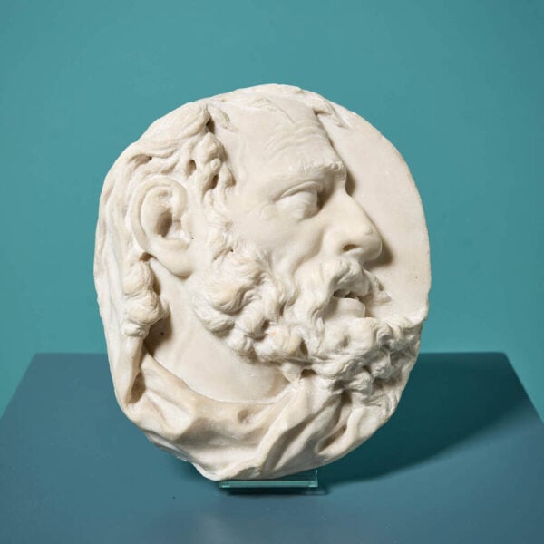 Large Antique Italian Statuary Marble Portrait Medallion