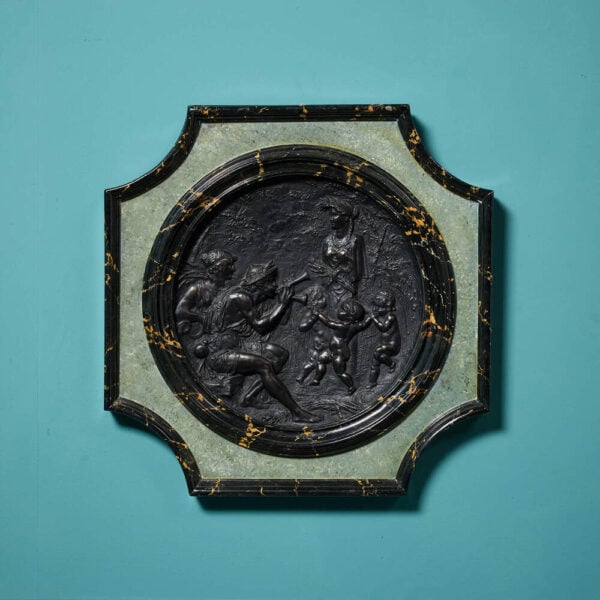 Antique French Bronzed Copper & Simulated Marble Wall Plaque