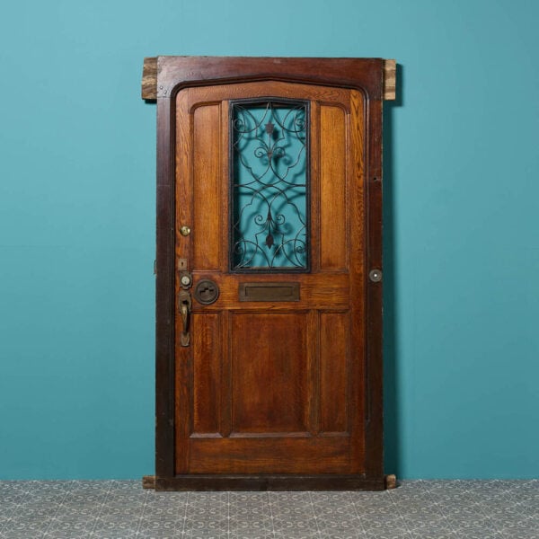 image Antique English Arts & Crafts Glazed Oak Front Door with Frame