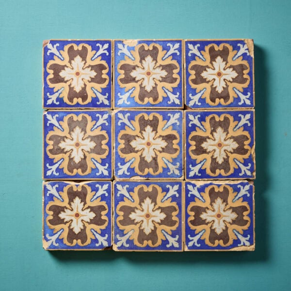 Set of 9 Minton & Co Encaustic Floral Antique Tiles