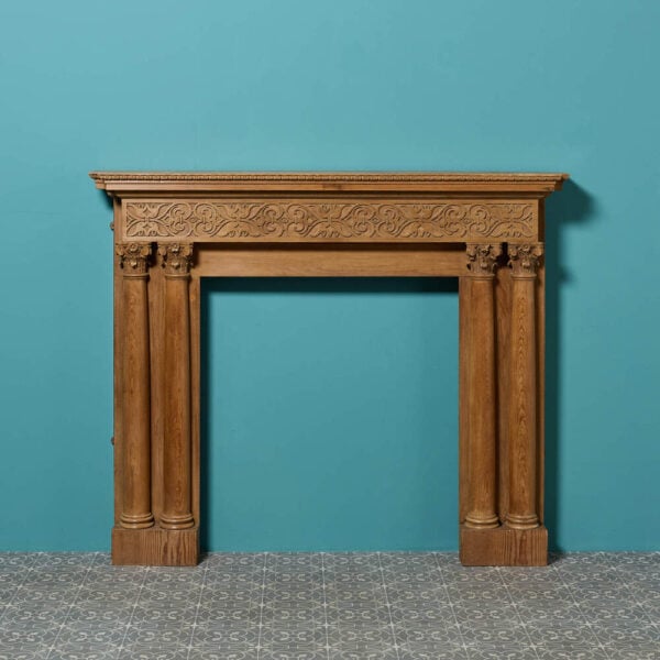 Antique Georgian Style Carved Walnut Double Column Fireplace