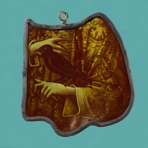 Antique Painted Glass Window Hanging Panel of a Torso