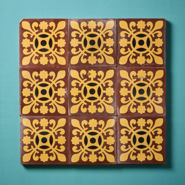 Set of 9 Reclaimed English Encaustic Patterned Tiles