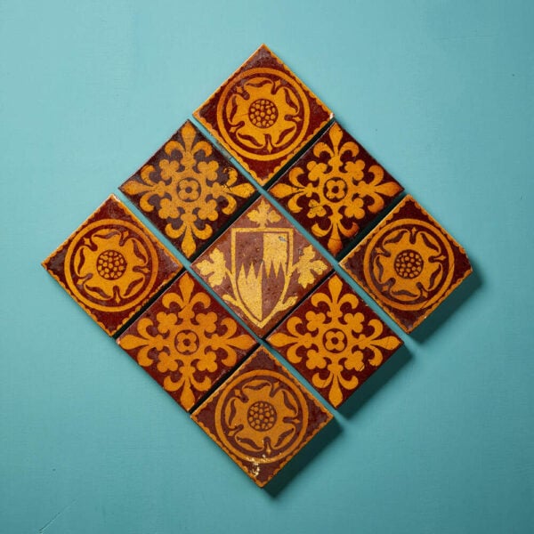 Set of 9 Encaustic Tudor Revival Style Tiles by Craven Dunhill