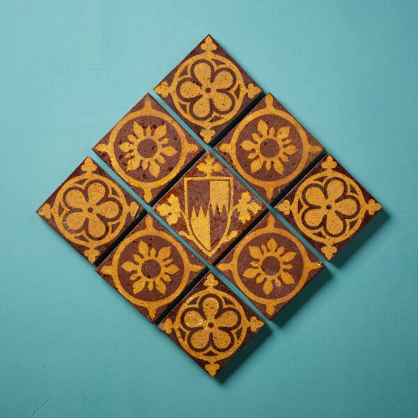 Set of 9 Godwin & Craven Dunhill Encaustic Tudor Revival Tiles