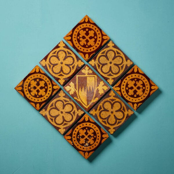Set of 9 Antique English Encaustic Tiles by Godwin & Craven Dunhill