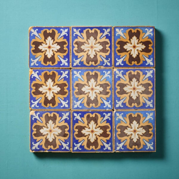 Set of 9 Encaustic Floral Antique Tiles Minton & Co