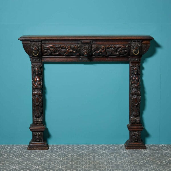Antique Handcarved Medieval Style Oak Fire Surround