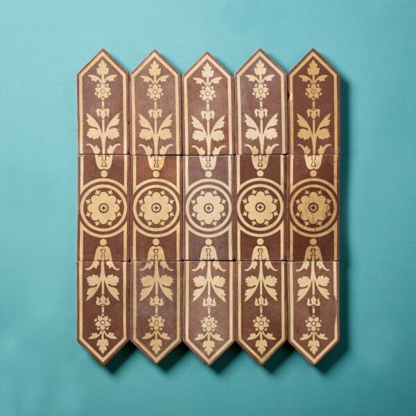 Set of 15 Campbell Tile Co Antique Floral Encaustic Tiles