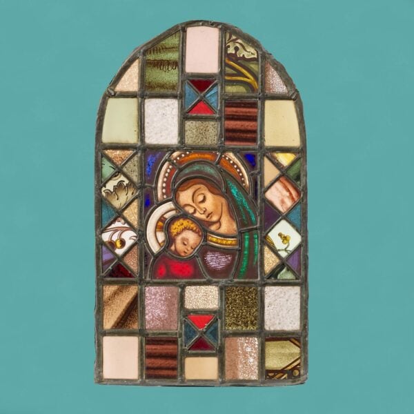 Small Antique Arched Religious Stained Glass Window