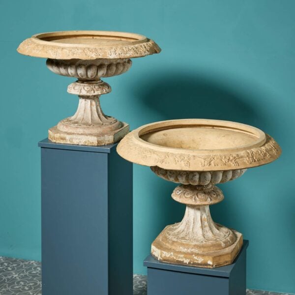 Pair of Antique Scottish Buff Terracotta Tazza Urns by Garnkirk