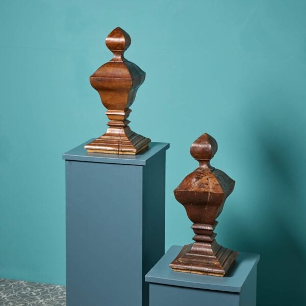 0_37072-1 Pair of Large Reclaimed Newel Post Oak Finials