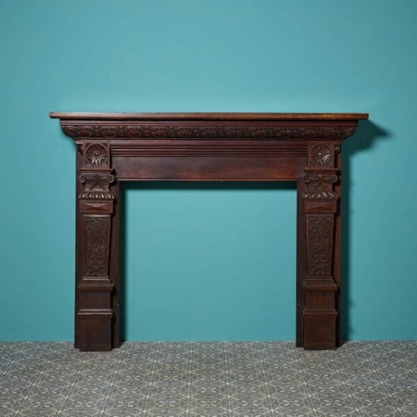 Large Antique Tudor Revival Oak Fireplace
