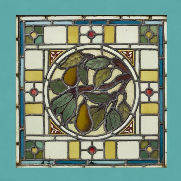 0_37146-blue Arts & Crafts Square Stained Glass Pear Tree Window