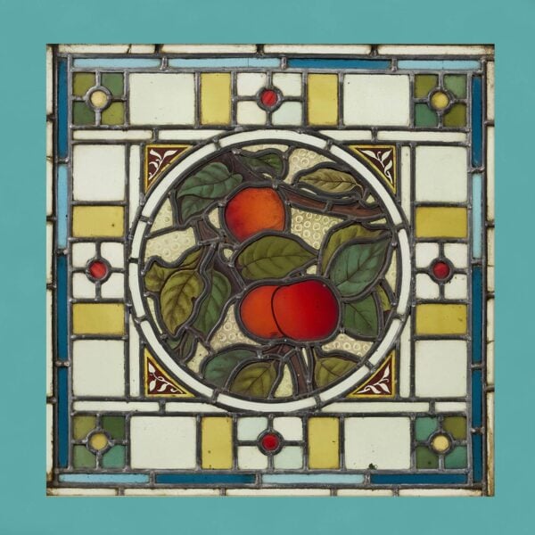 Arts & Crafts Square Stained Glass Orange Tree Window