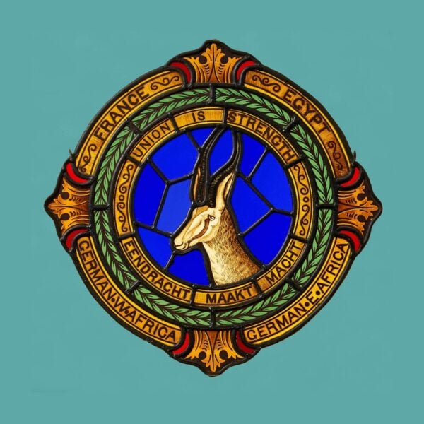 0_37200-0 Antique Stained Glass Roundel Commemorating The South African Overseas Expeditionary Force