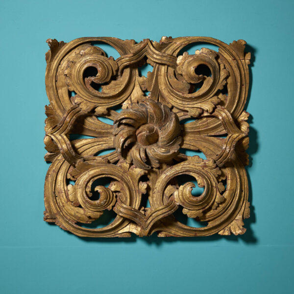 Antique Italian Carved Giltwood Acanthus Wall Hanging Panel