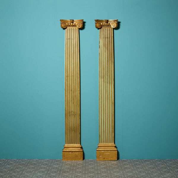Pair of 19th Century Gilt Neoclassical Style Ionic Column Pilasters