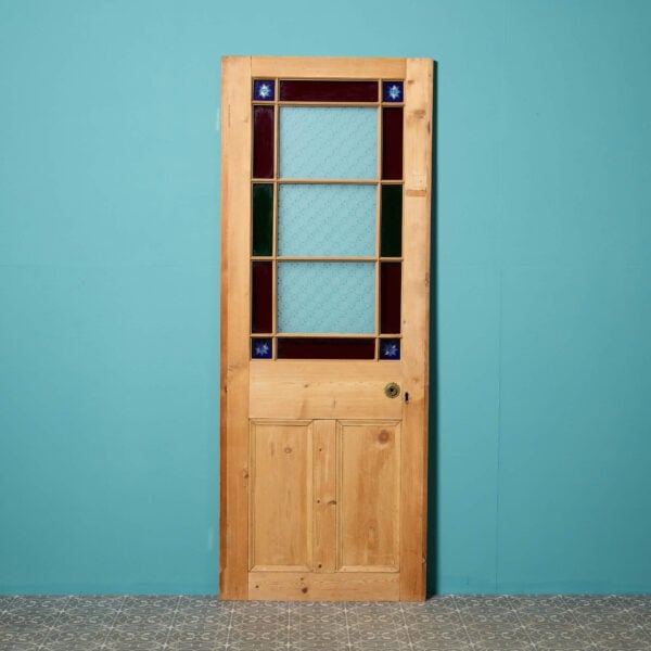 Victorian Margin Glazed Pine Door With Etched Stained Glass