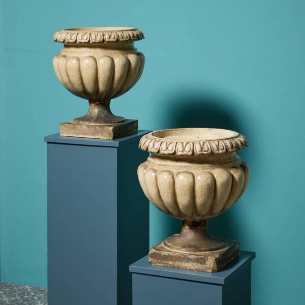 Pair of 19th Century Glazed Stoneware Garden Urn Planters Attr. LEFCO