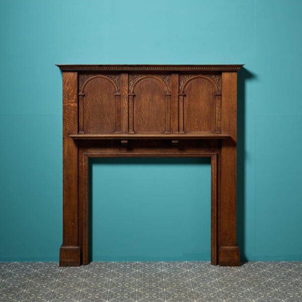 Antique English Oak Tudor Revival Fireplace