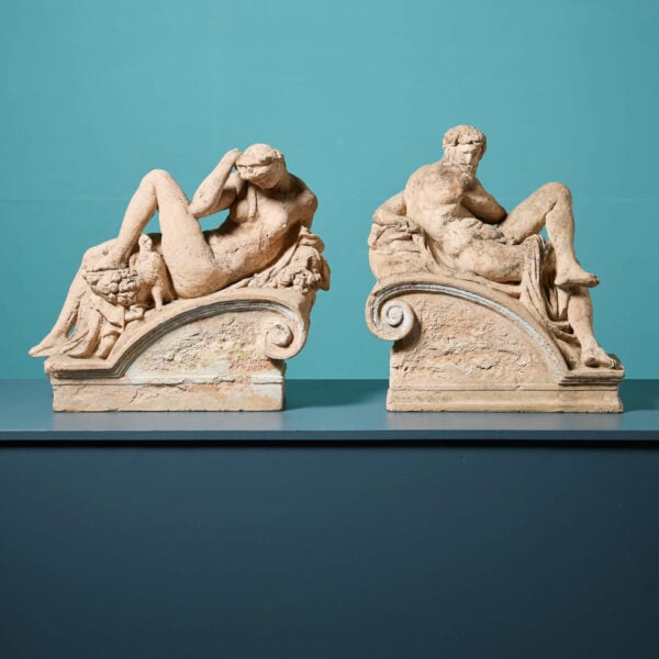 Handed Pair of Ornate Italian Finials After Michelangelo’s Night and Day