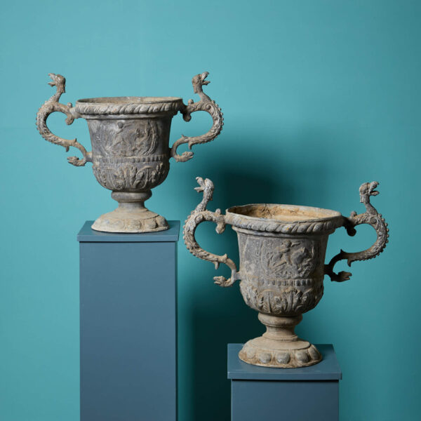 Pair of Victorian Neoclassical Lead Garden Urns