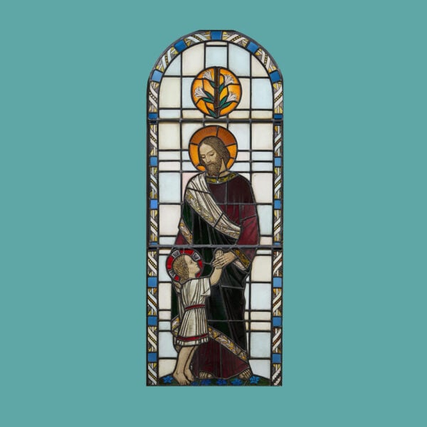 Antique Stained Glass Depiction Of St. Joseph & Baby Jesus