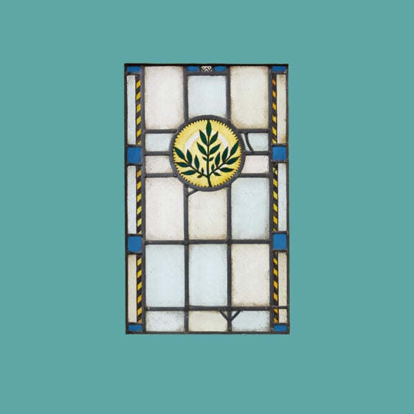 Antique Stained Glass Window With Olive Branch Roundel