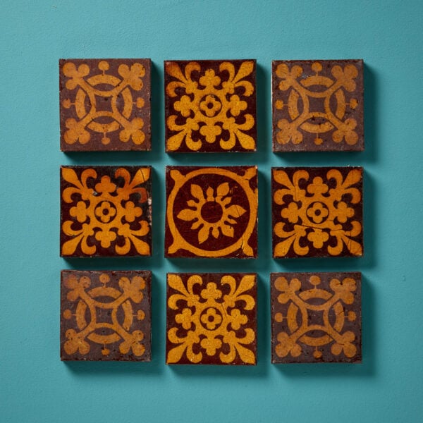Set of 9 Reclaimed Mixed Encaustic Tiles by Craven Dunnill & Co