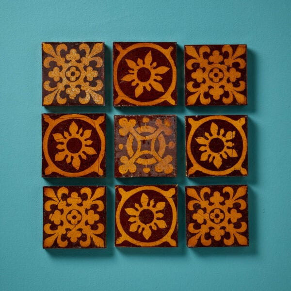 Set of 9 Reclaimed Mixed Encaustic Tiles by Craven Dunnill & Co