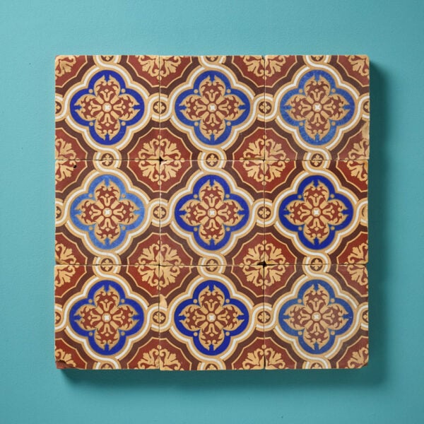 Set of 9 Encaustic Floral Antique Tiles Minton & Co