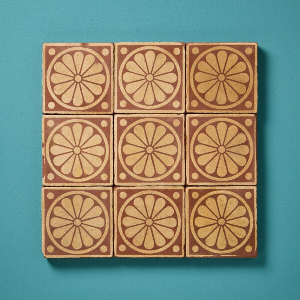 Set of 9 Reclaimed Floral Encaustic Tiles by Campbell Tile Co