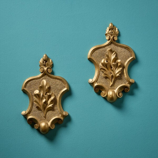 Pair of Scottish Antique Gilt Wood Armorial Style Carvings
