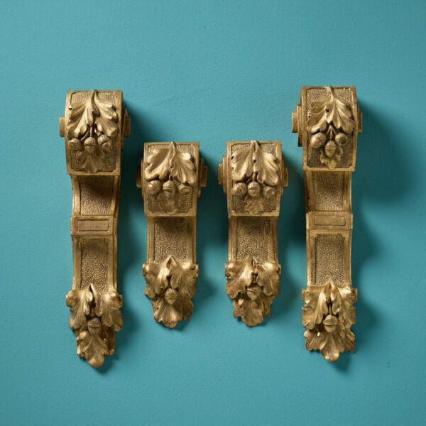 Set of Antique Handcarved Oak Leaf Gilt Corbels