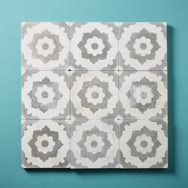 Set of 9 Reclaimed Spanish Floral Encaustic Floor Tiles