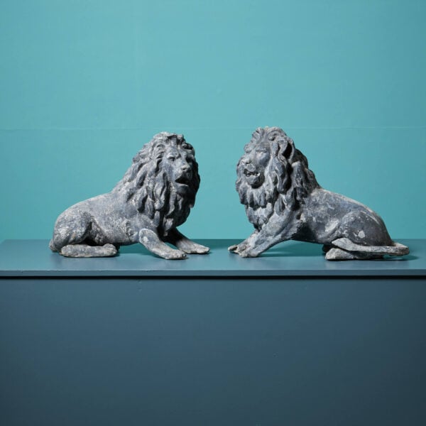 19th Century Pair of Lead Lion Statues