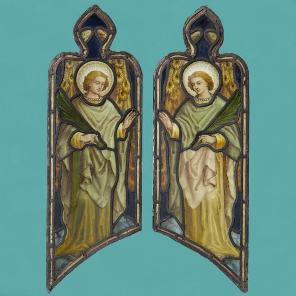 Pair of Religious Stained Glass Windows Depicting Angels by Atkinson Bros