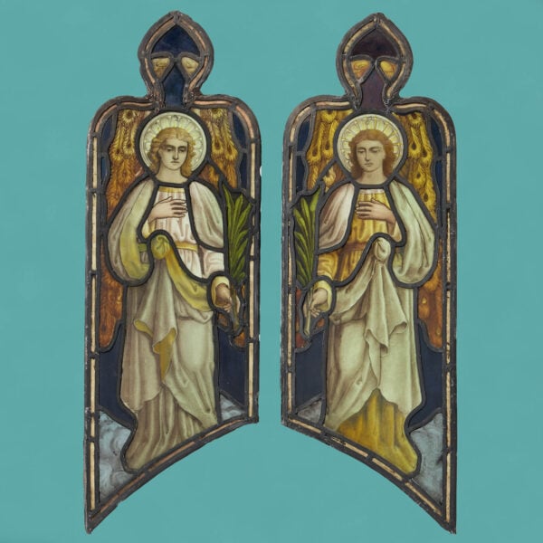 Pair of Atkinson Bros Stained Glass Windows Depicting Angels