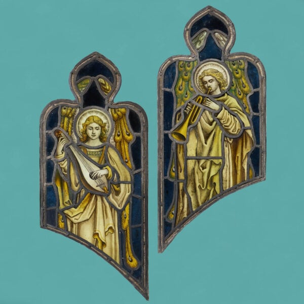 Pair of Antique Religious Stained Glass Windows by Atkinson Bros