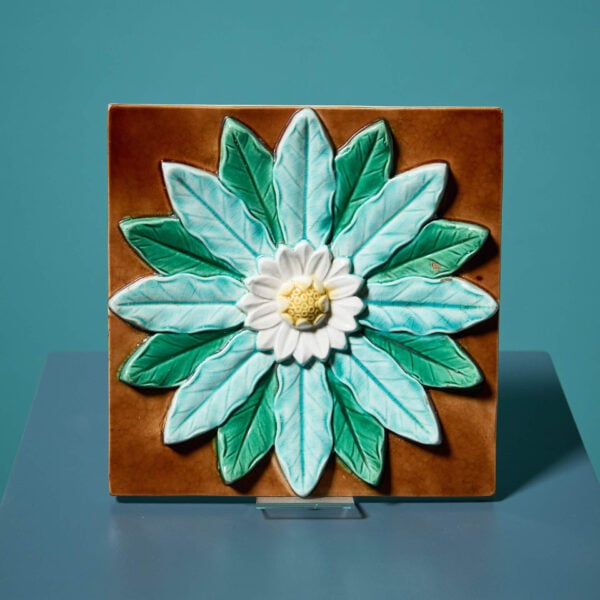 Victorian Glazed Ceramic 8-Inch Decorative Flower Tile