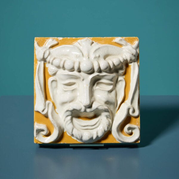 Maw & Co. Encaustic Ochre Glazed Mask Tile c.1870