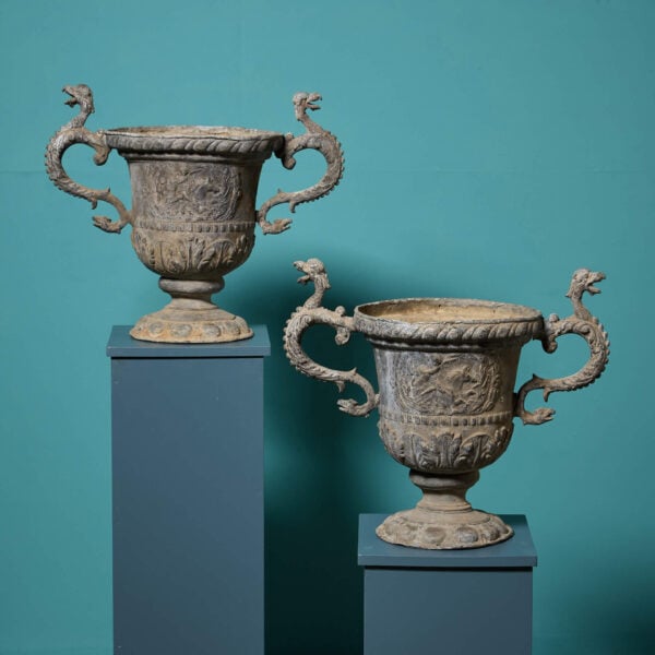 Pair of Georgian Neoclassical Style Lead Garden Urns