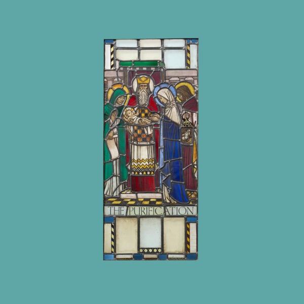 Antique Stained Glass Depiction of The Purification of Mary and the Presentation of Our Lord