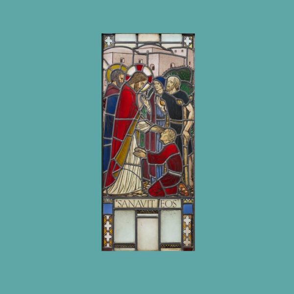 Antique Stained Glass Depiction of Jesus Performing A Healing