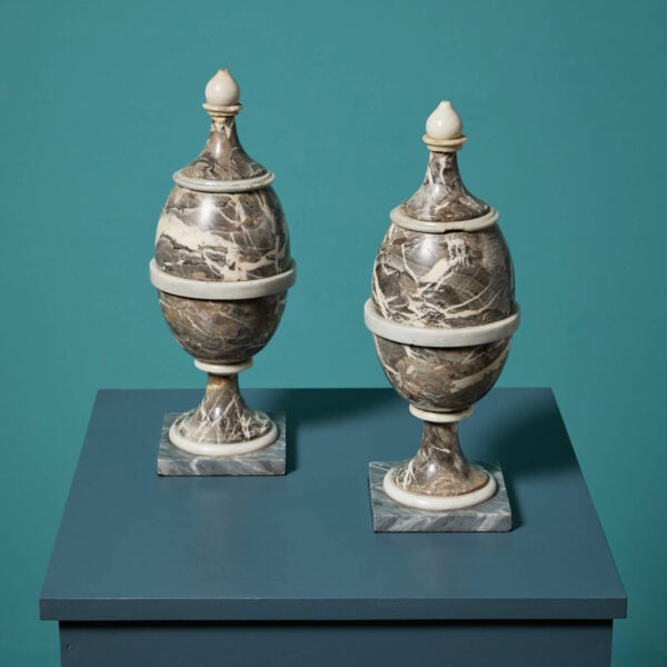 19th Century Pair of Italian Marble Lidded Urns