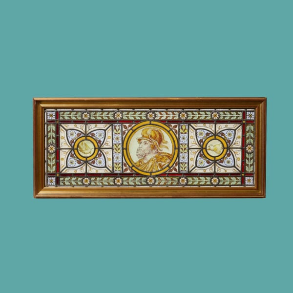 19th Century Gilt Framed Stained Glass Window Depicting A Knight Or King